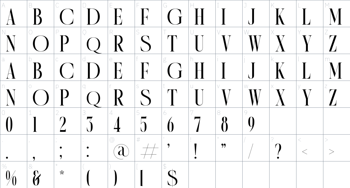 Quartens font Character Map