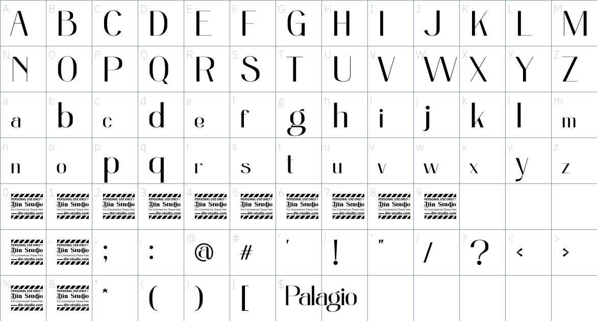 Palagio font Character Map