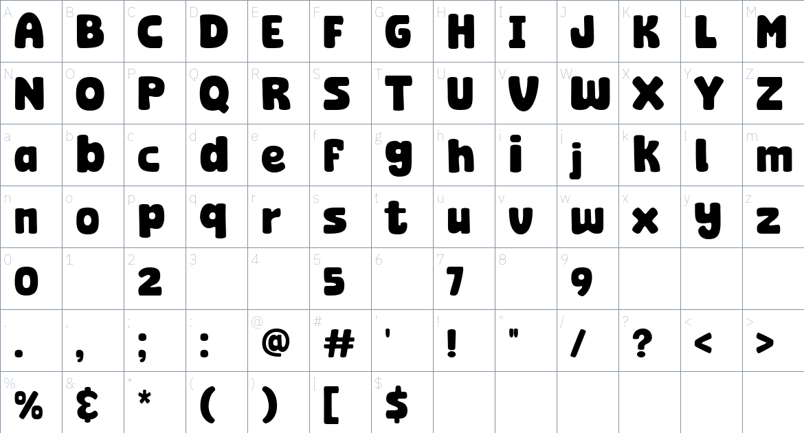 Super Bloom font Character Map