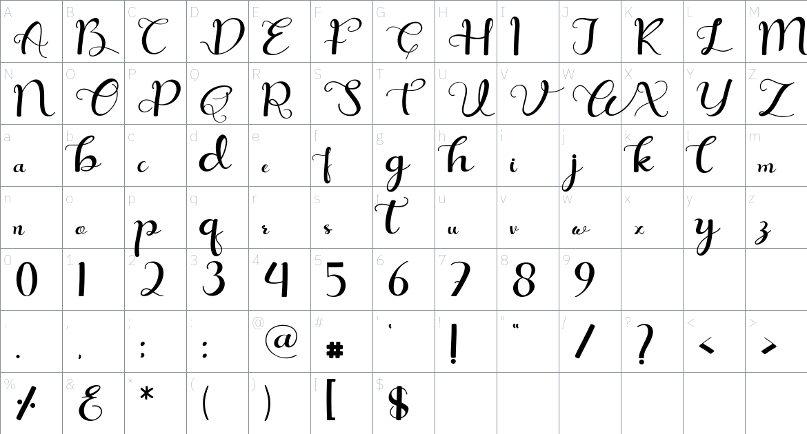 Solwhite font Character Map