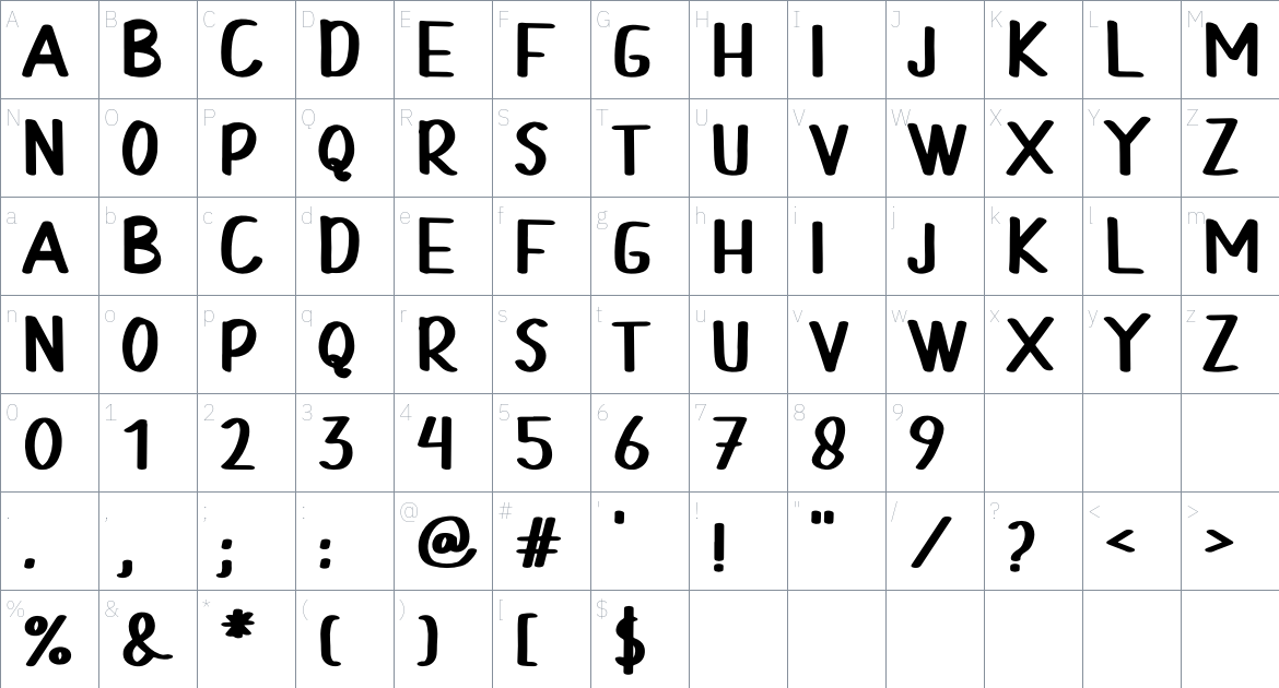 Boodoe Display Font font Character Map