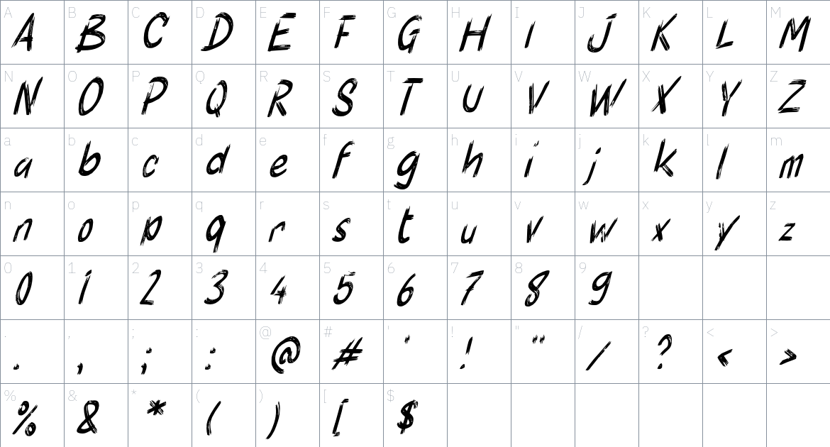 h Hanking font Character Map