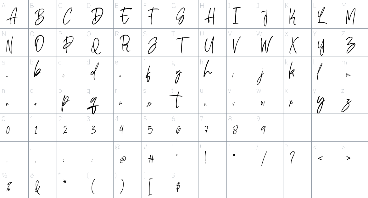 Adusian Signature Font font Character Map