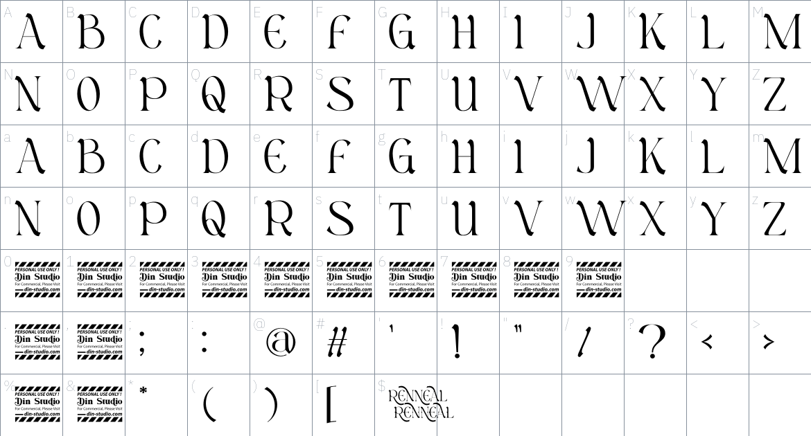 Renneal font Character Map