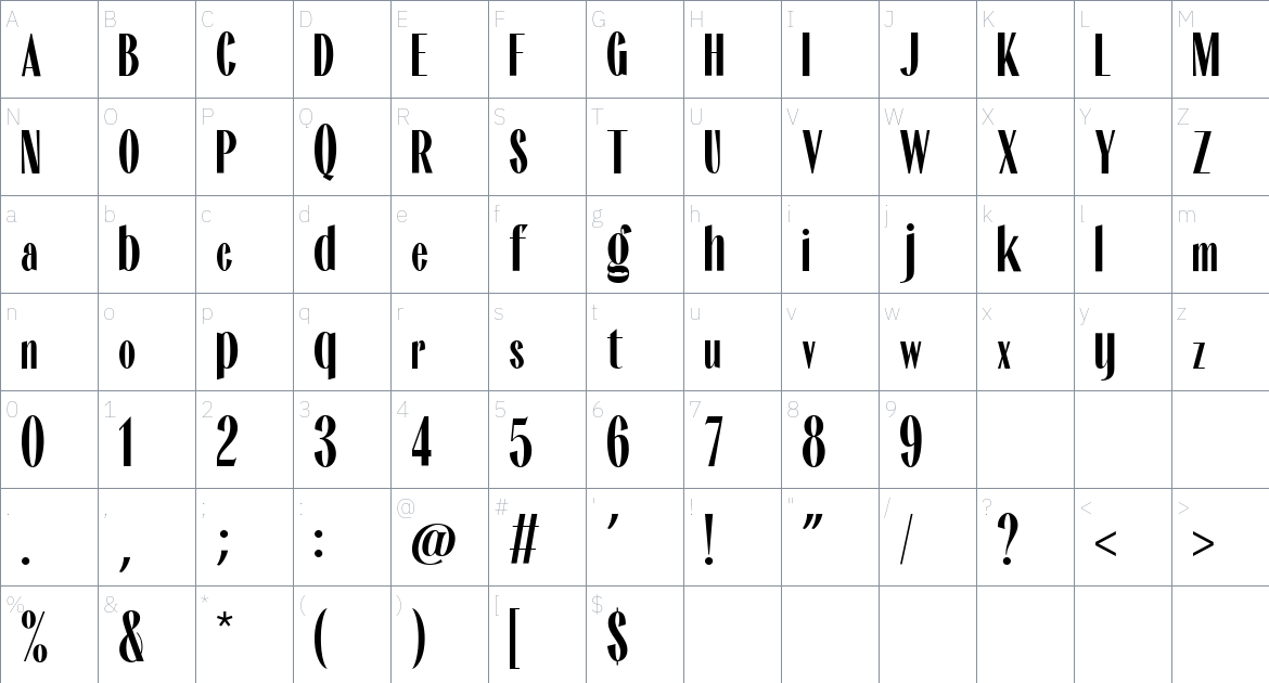 Andone font Character Map