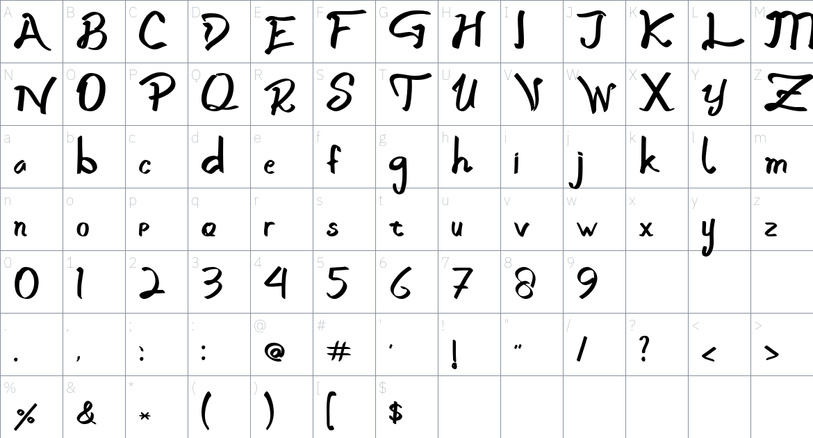 Nadiva font Character Map