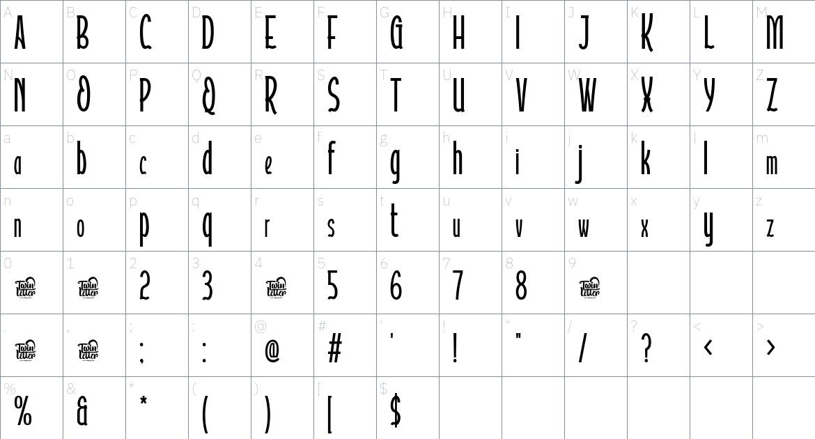 Atoverz font Character Map