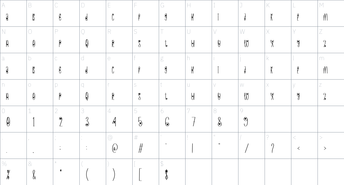 Love February font Character Map