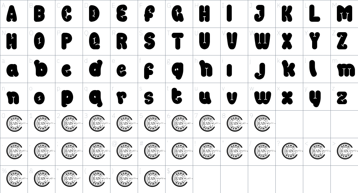 Sweet Table font Character Map