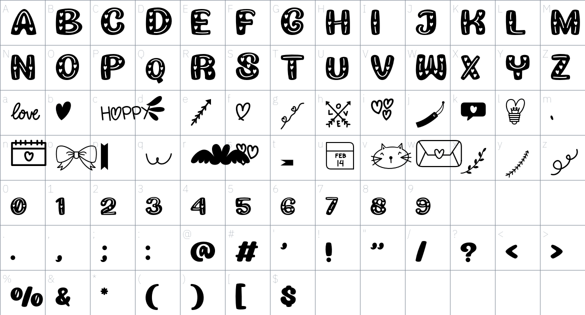 Loving Stroke font Character Map