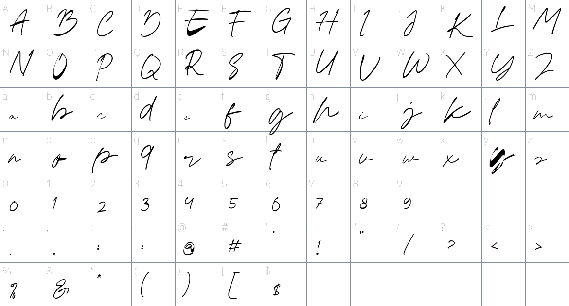 Amiline font Character Map