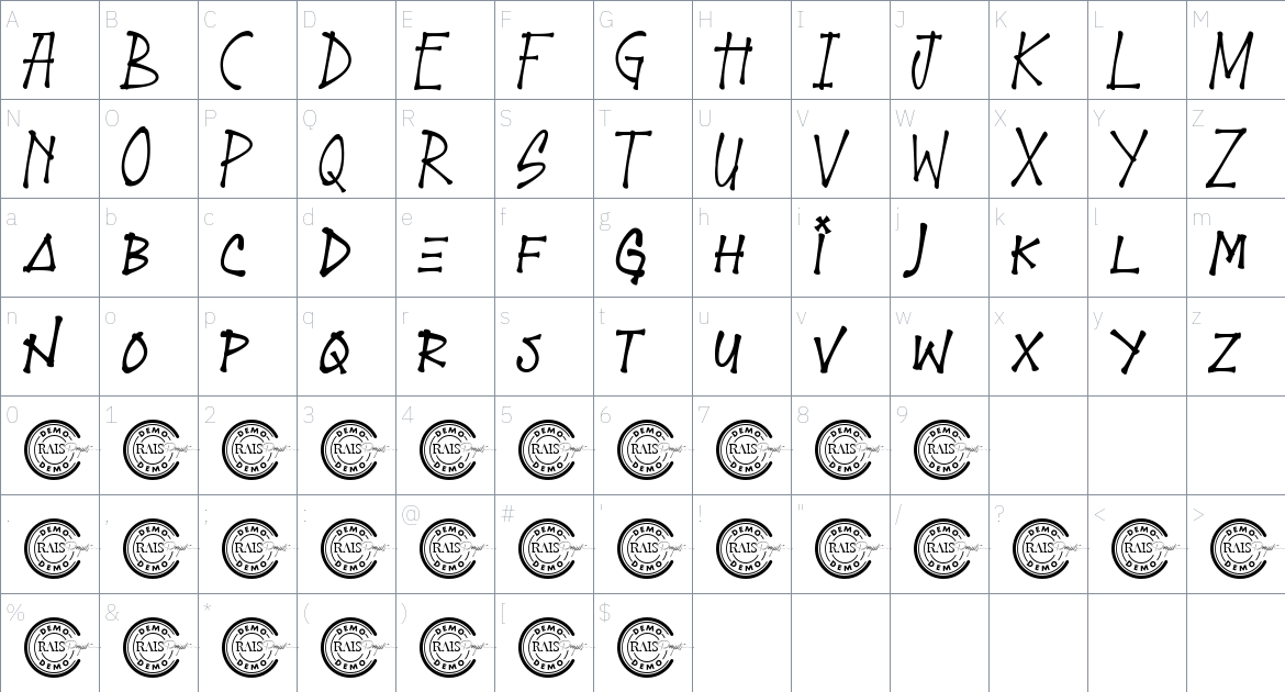 Street Action font Character Map