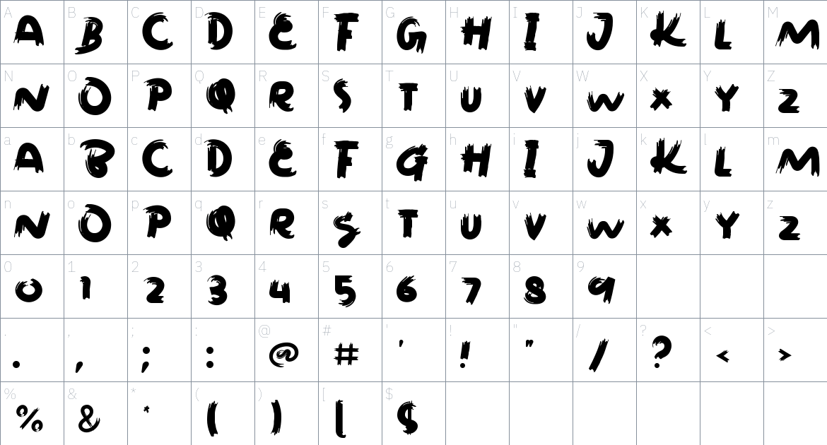 Brushings font Character Map