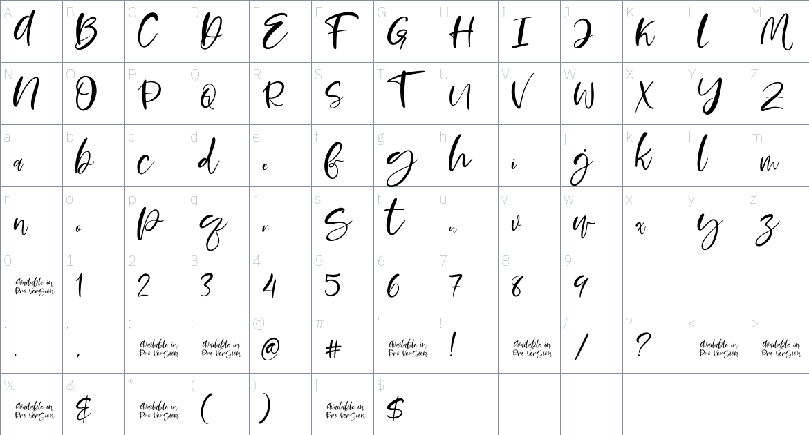 Moskova Script font Character Map