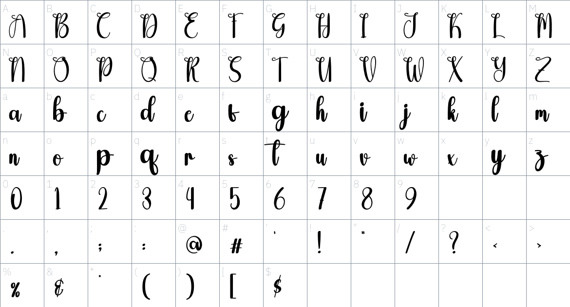 Whitenight font Character Map