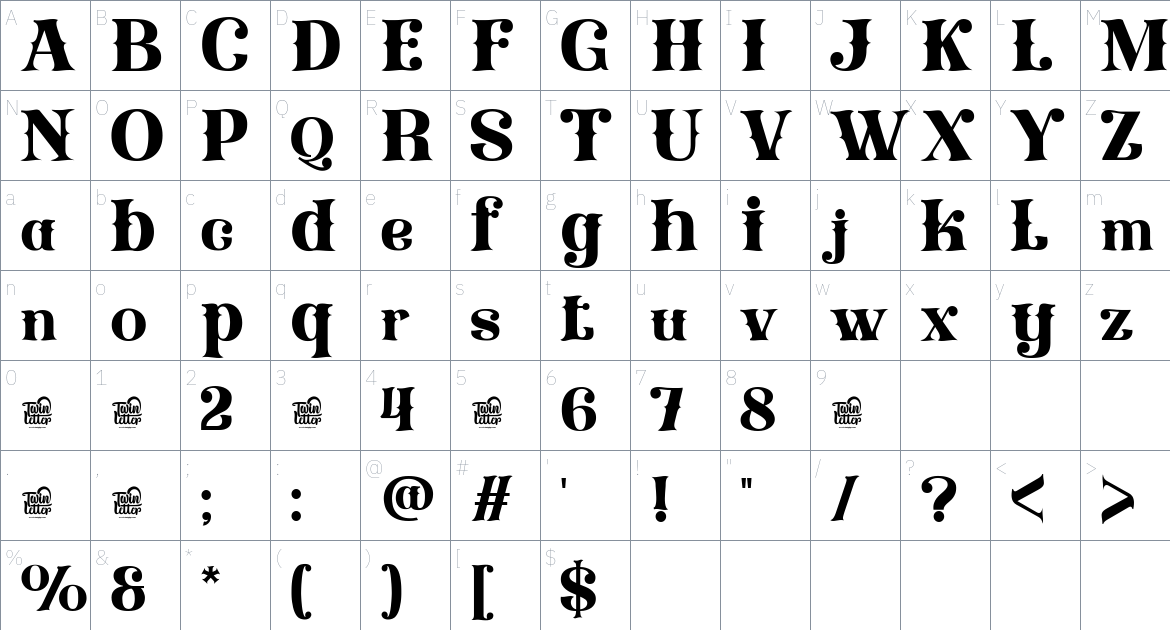 Qedhenif font Character Map