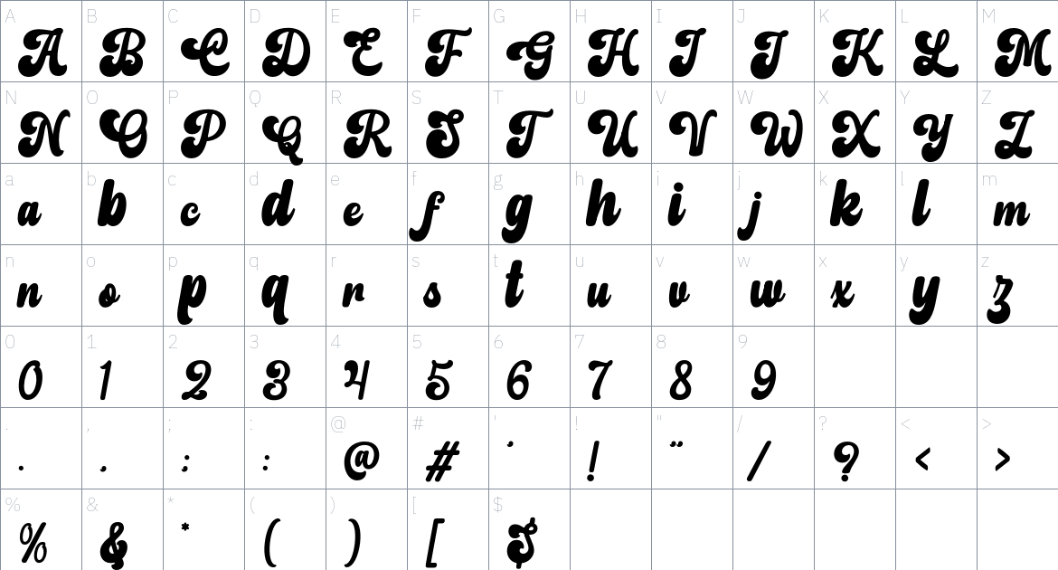 Monchila font Character Map