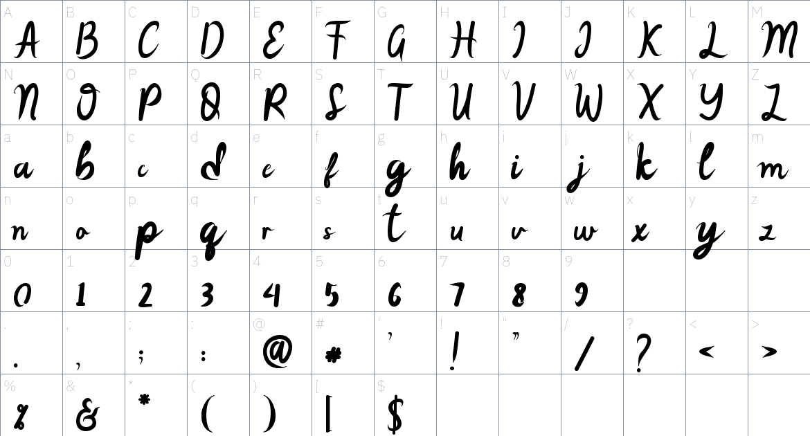 The Brilliant Font font Character Map