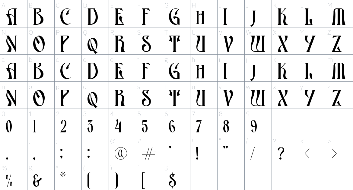 Athear font Character Map