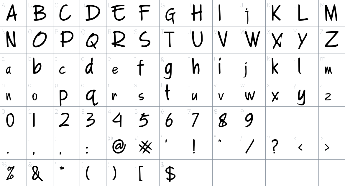 A Note font Character Map