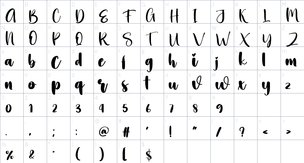 Boom font Character Map