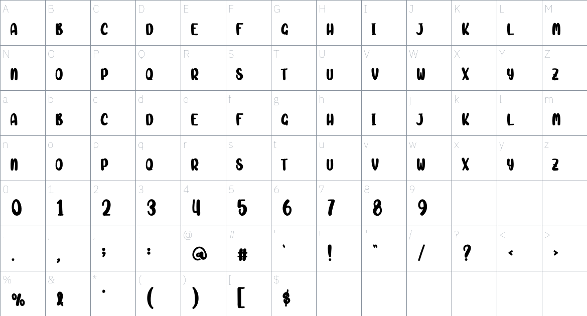 Morning Rainbow font Character Map