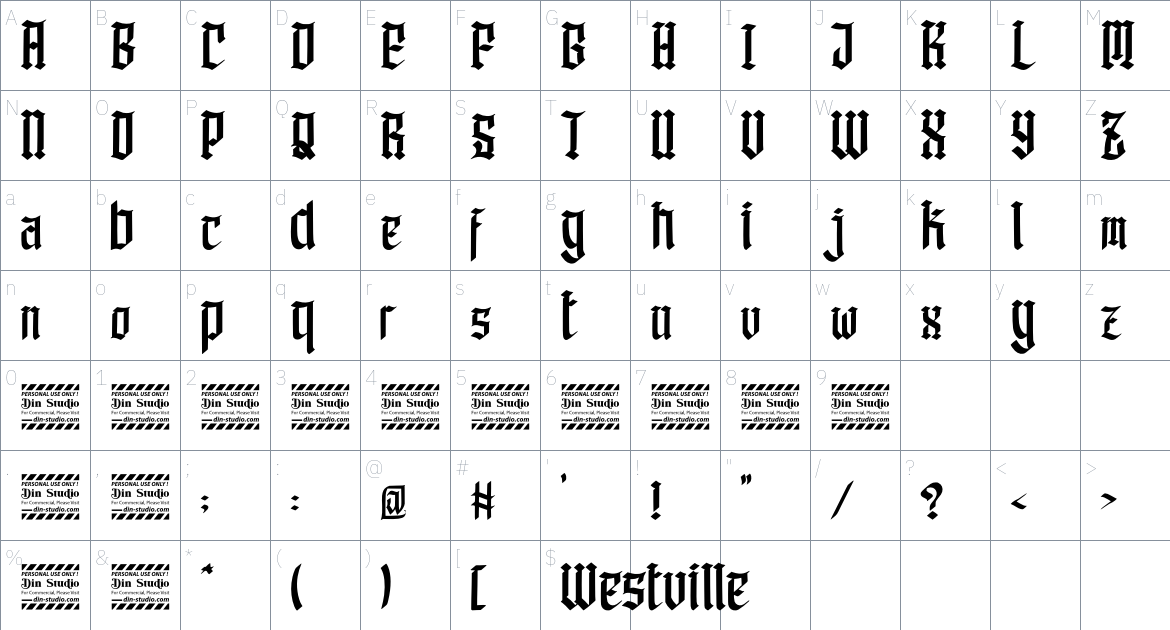 Westville font Character Map