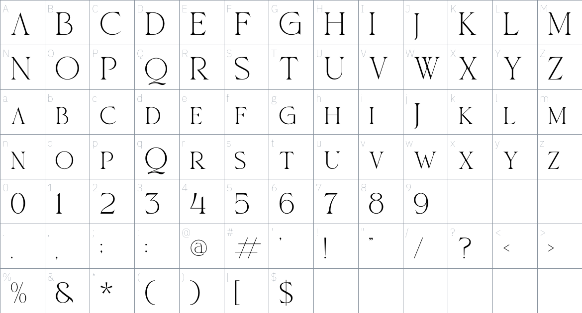 Crealen Font font Character Map