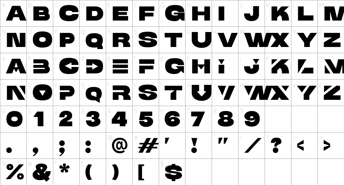 Mega Drone Font font Character Map