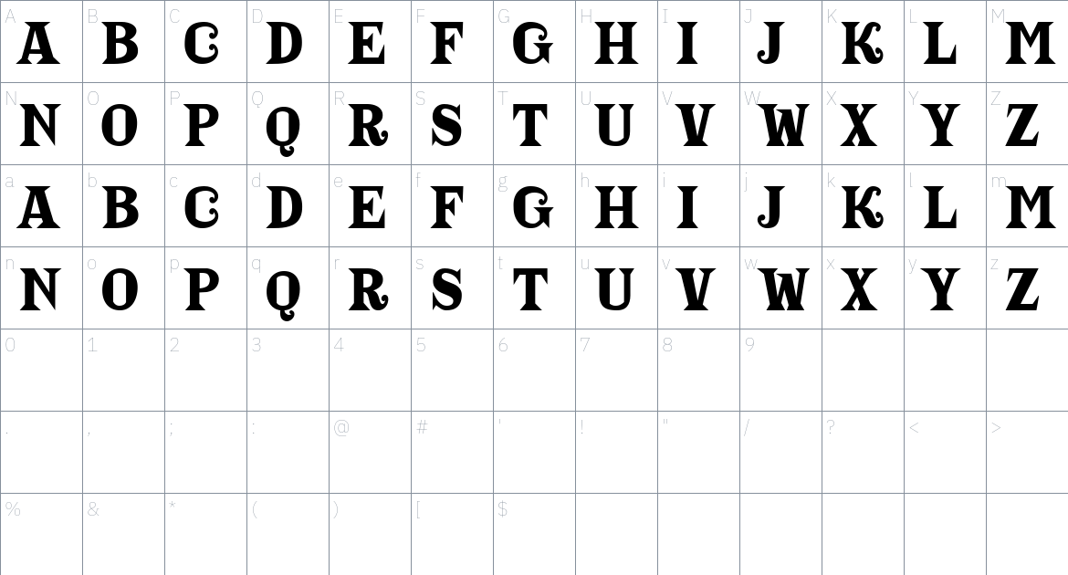 Nikolic font Character Map