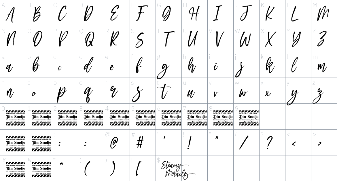 Steamy Miracles font Character Map