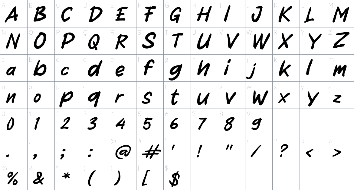 h Halen font Character Map