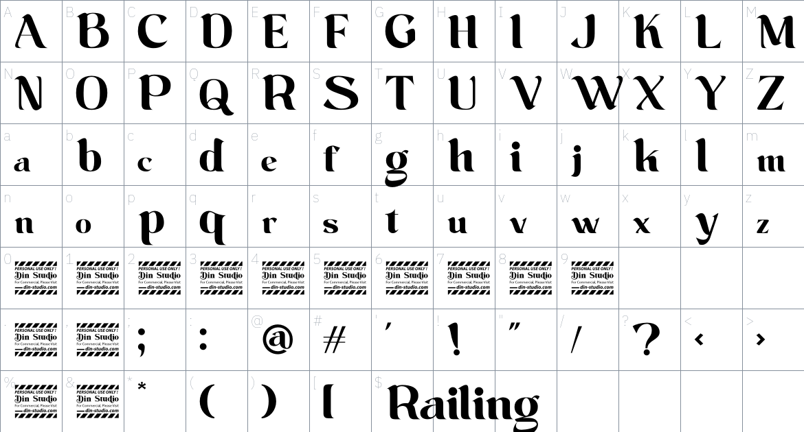 Railing font Character Map