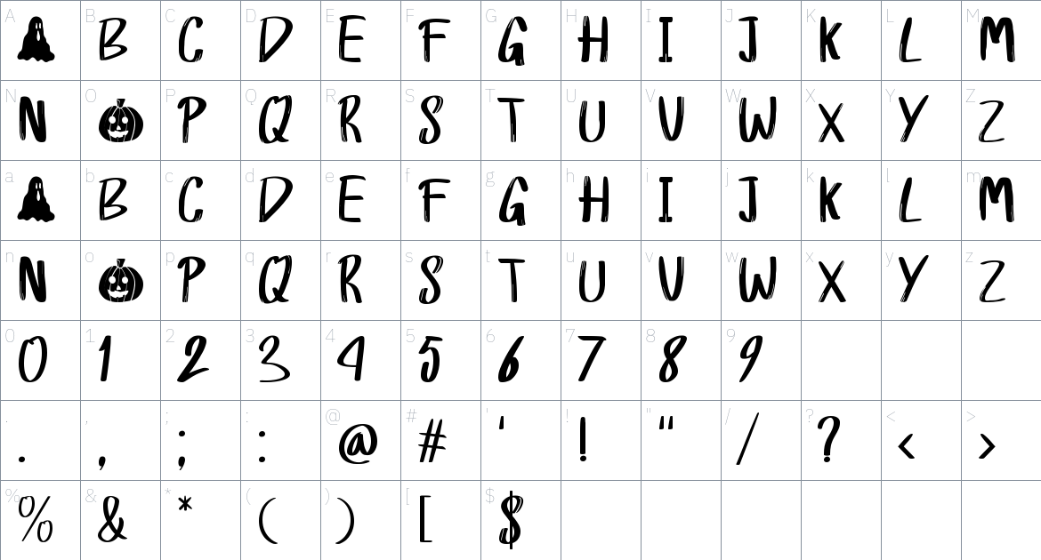 Hay Ghost font Character Map