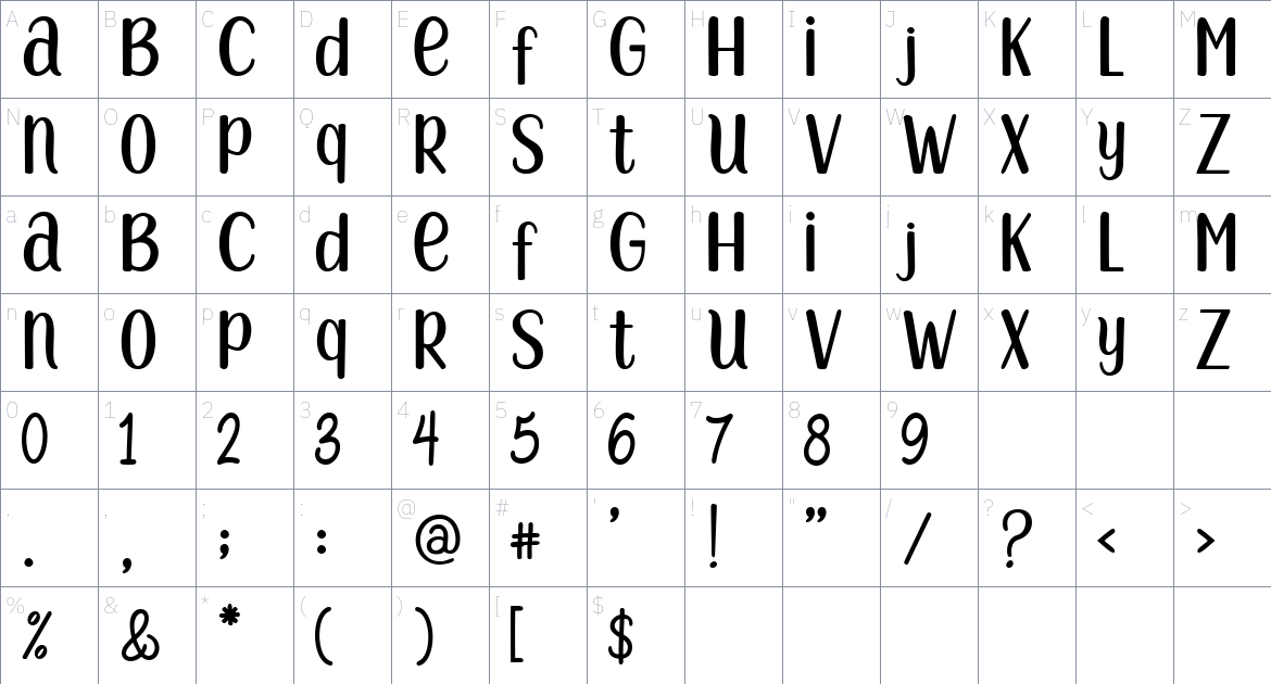 Syaquita font Character Map