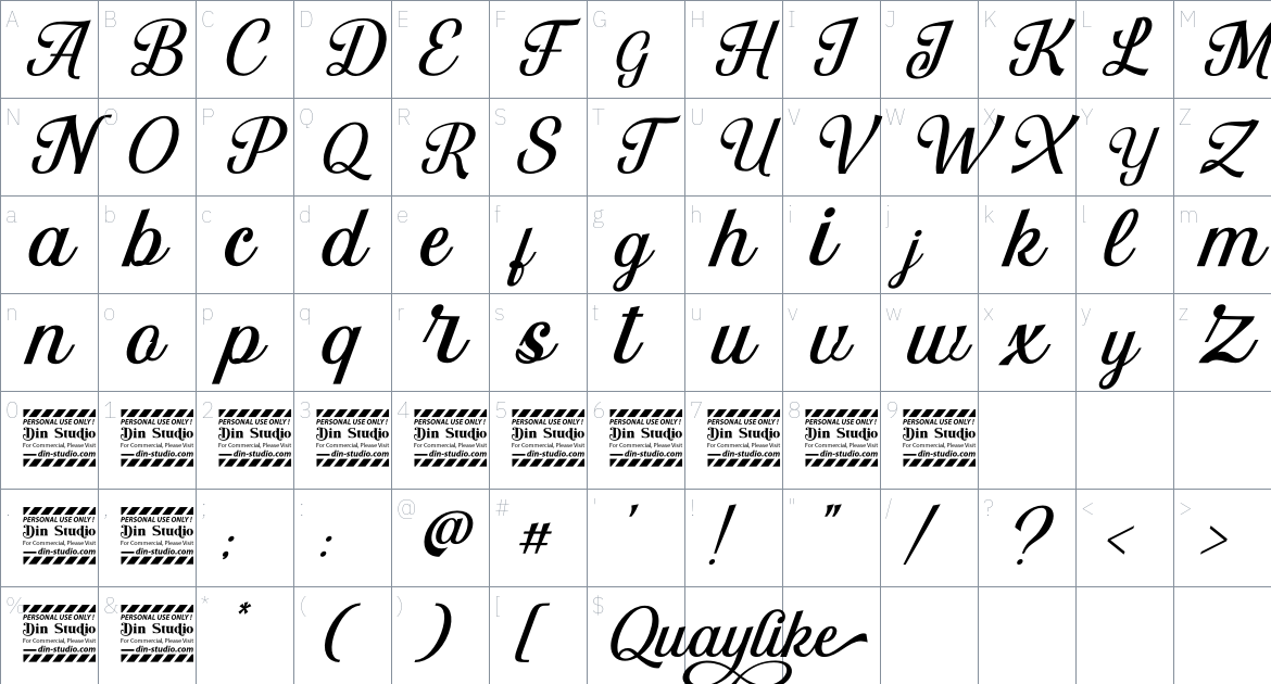 Quaylike font Character Map