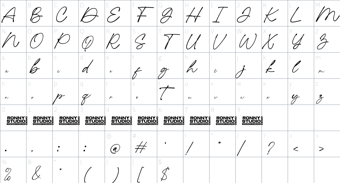 Heligthon Signature font Character Map