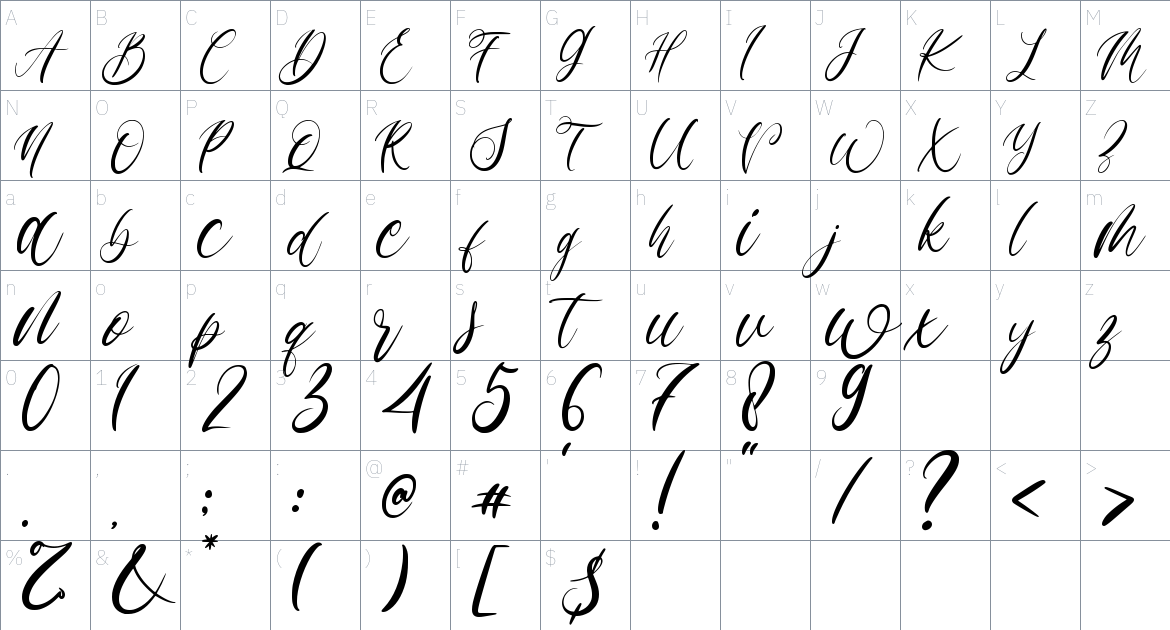 Monalissa font Character Map