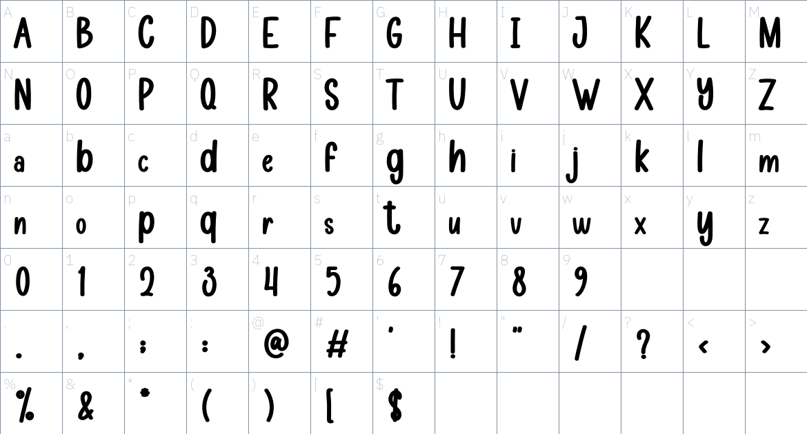 Playing Room font Character Map