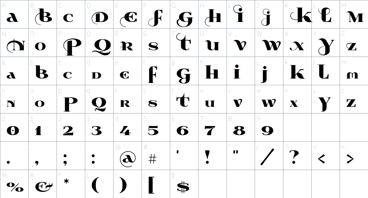 Wabroye Font font Character Map