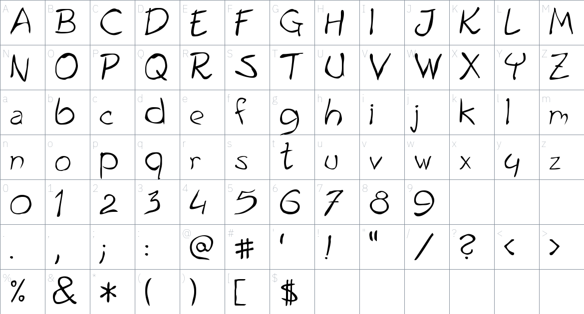 JDK Comics Hand Font font Character Map