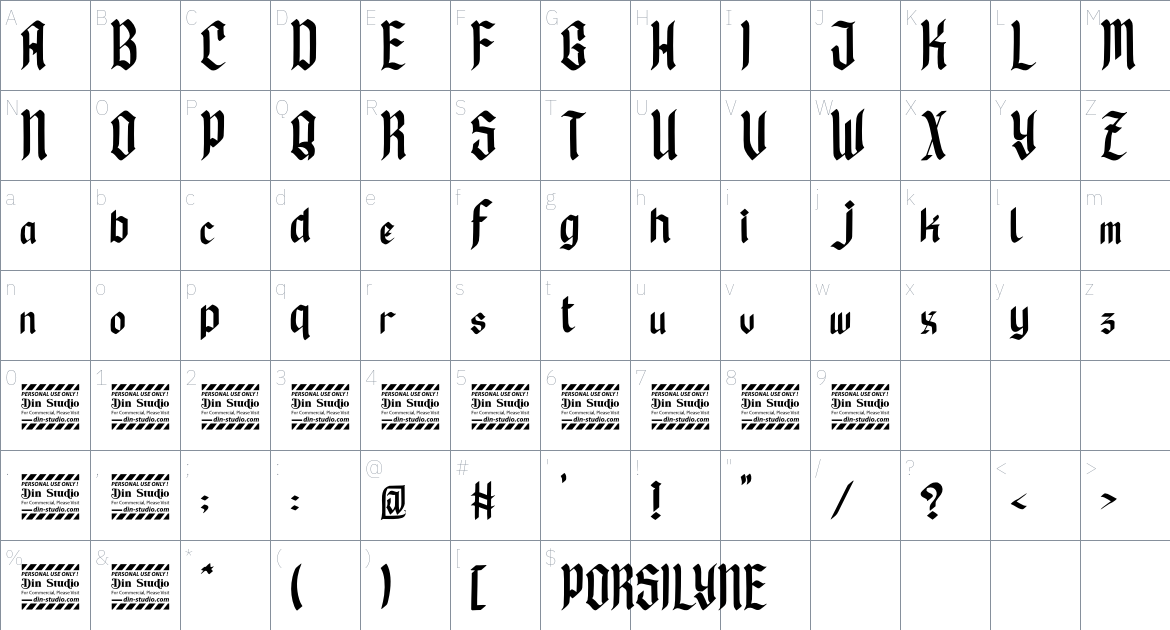 Porsilyne font Character Map