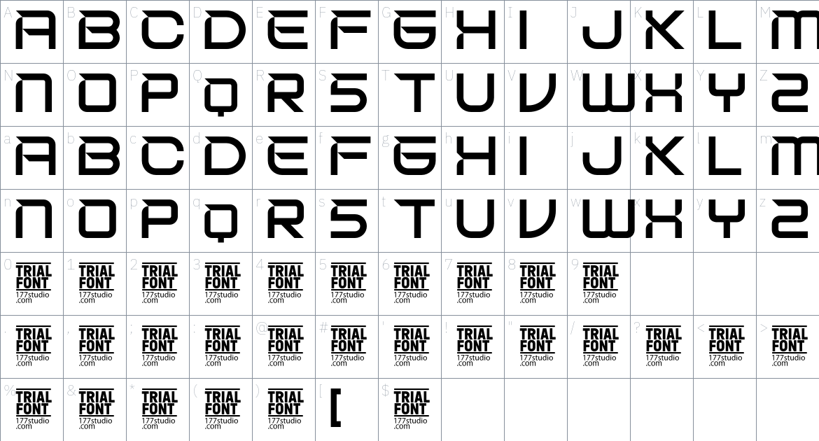 Before Modern font Character Map