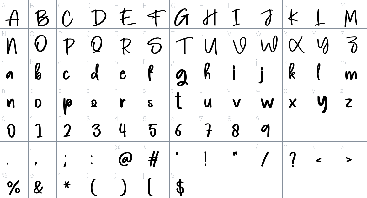 Embrio font Character Map