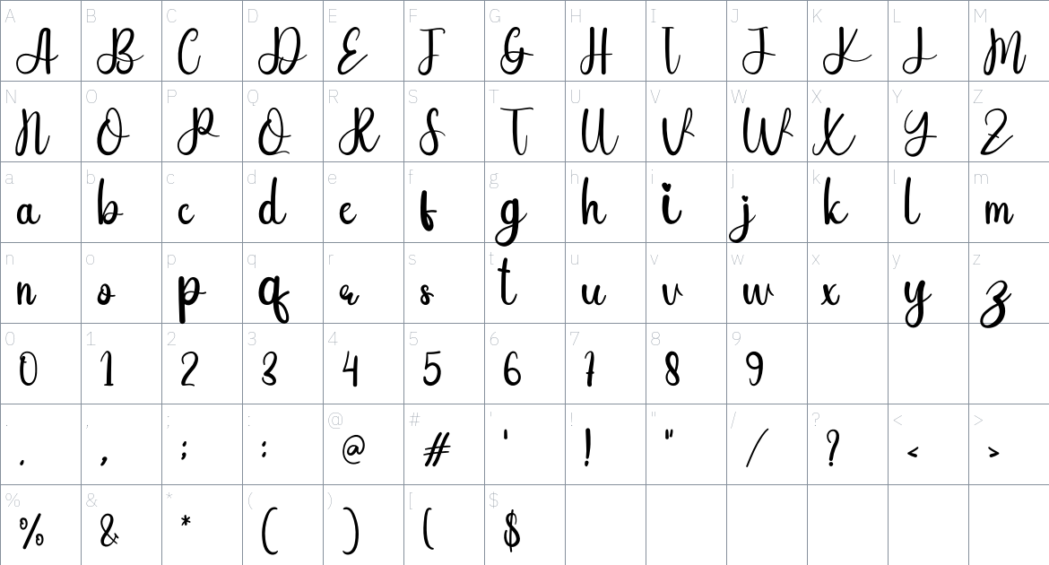 Bright Smile font Character Map