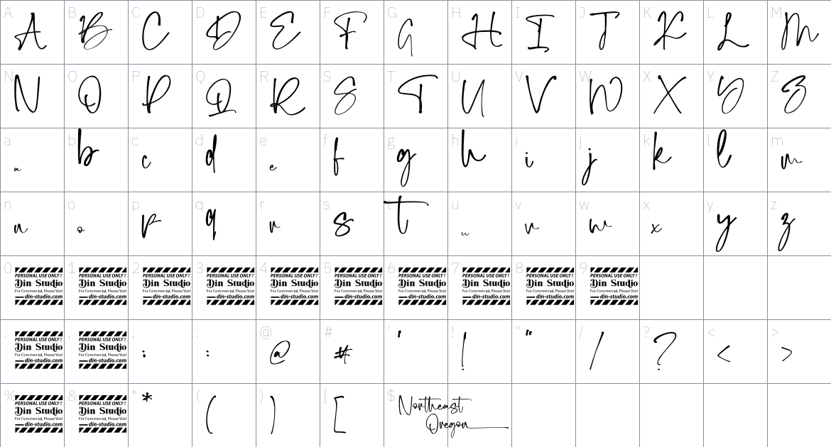 Northeast Oregon font Character Map