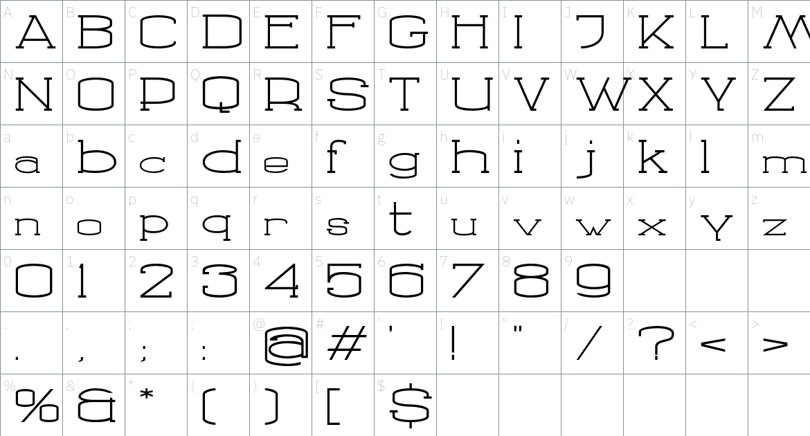 Godan font Character Map