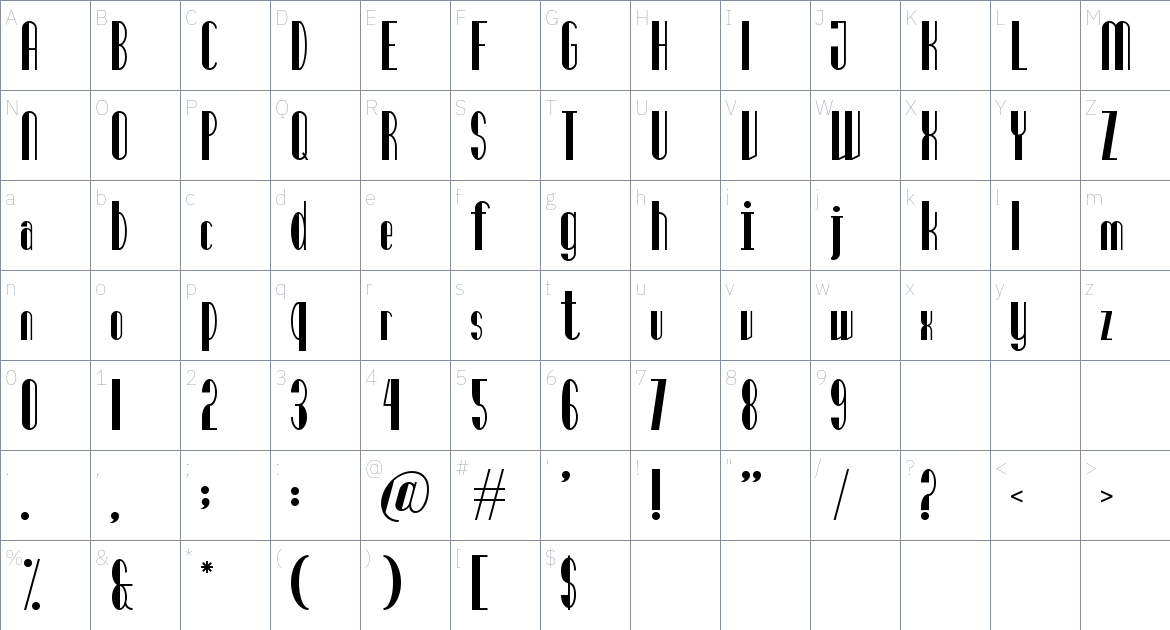 Ashura font Character Map