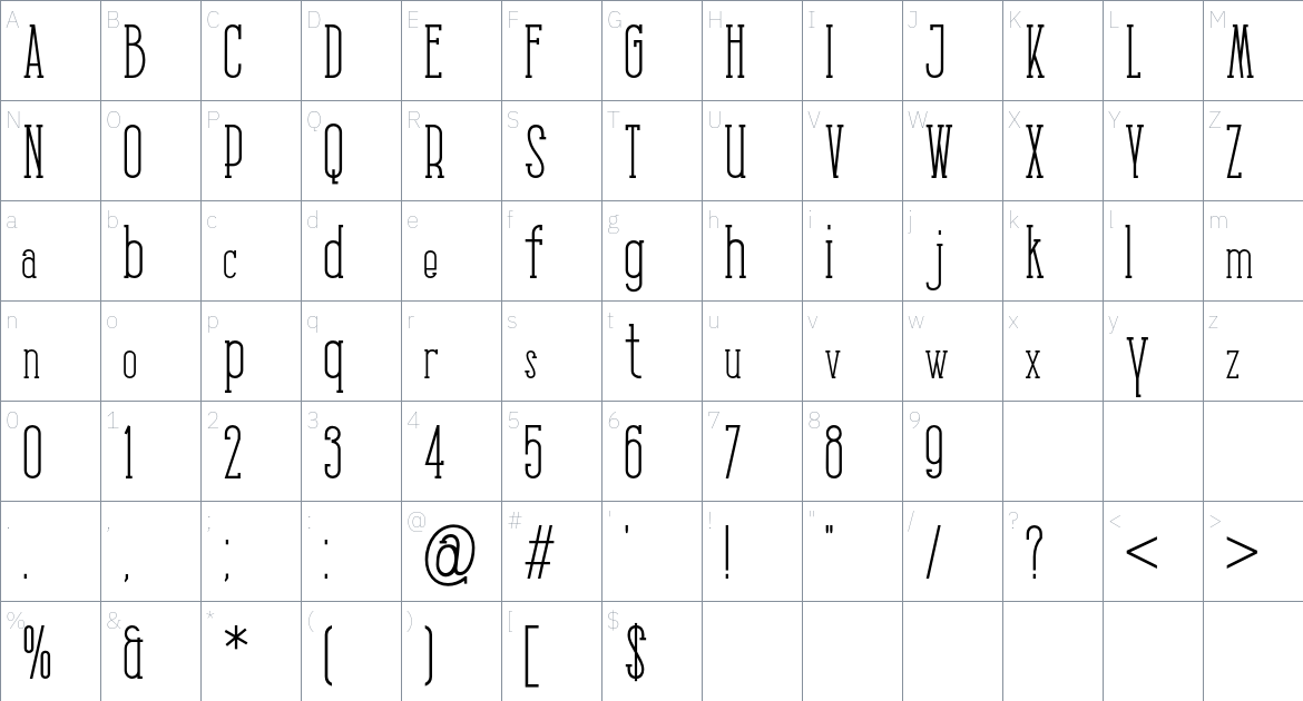 Kalela Slab font Character Map