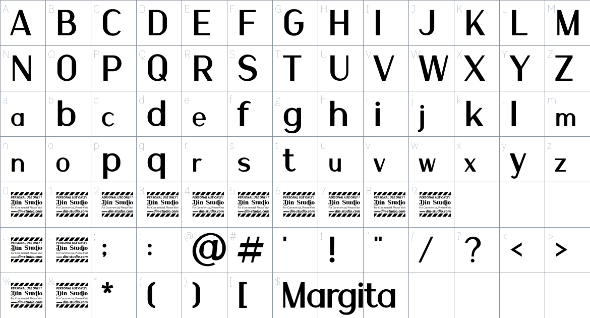 Margita font Character Map